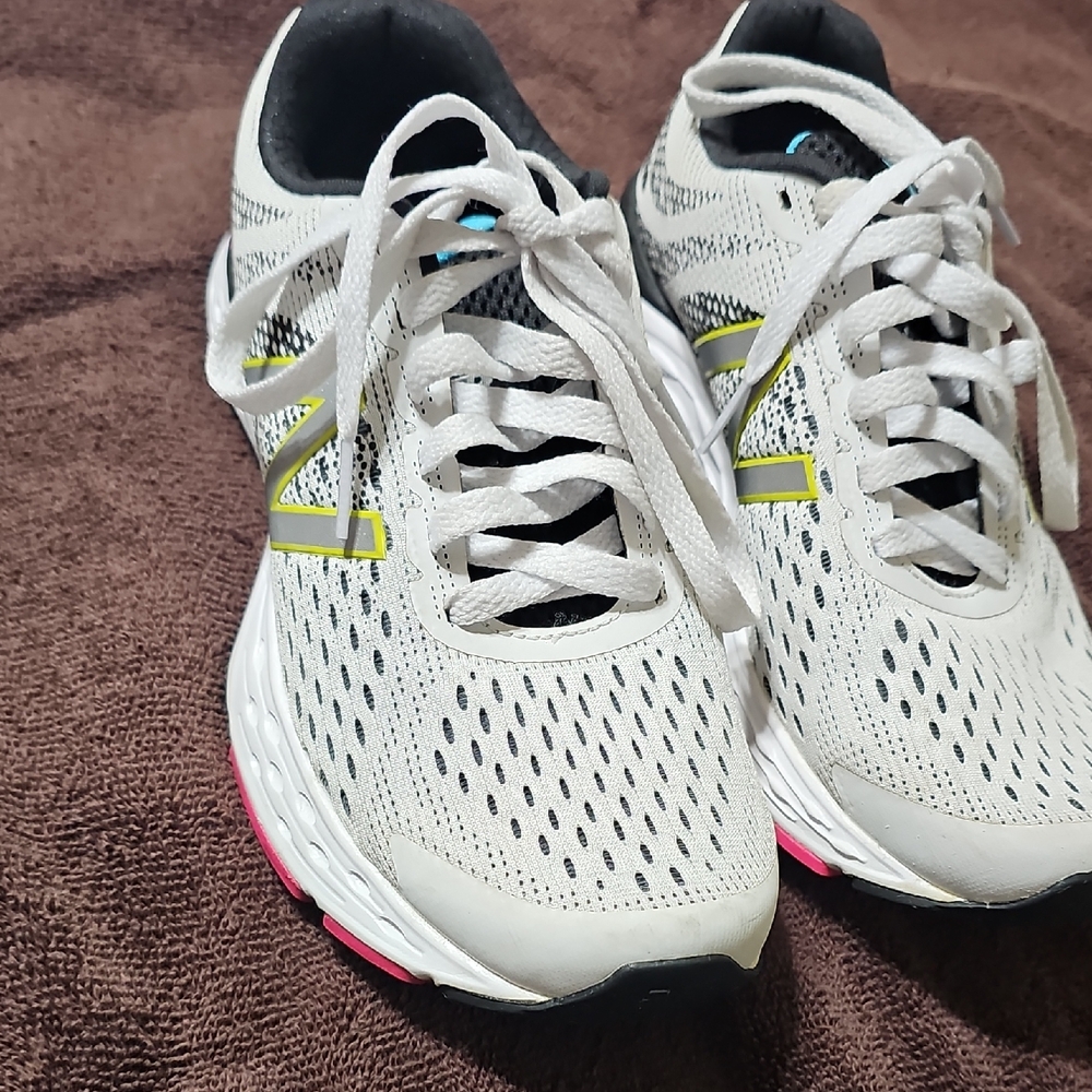 New Balance Women's White and Black Sneakers with Neon Accents
